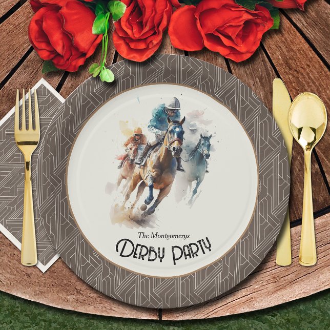 Plato De Papel Caballos de carreras Derby Fiesta Brown (Paper plates and matching napkins sold separately. (Silverware not sold.))