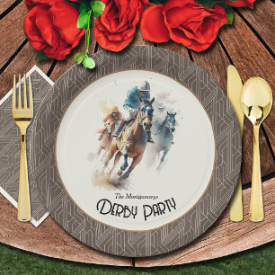 Plato De Papel Caballos de carreras Derby Fiesta Brown