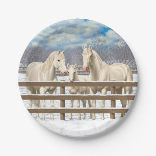 Plato De Papel Caballos del Cuartel Blanco En Nieve