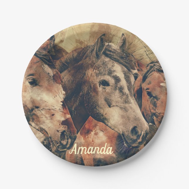 Plato De Papel Caballos marrones (Anverso)