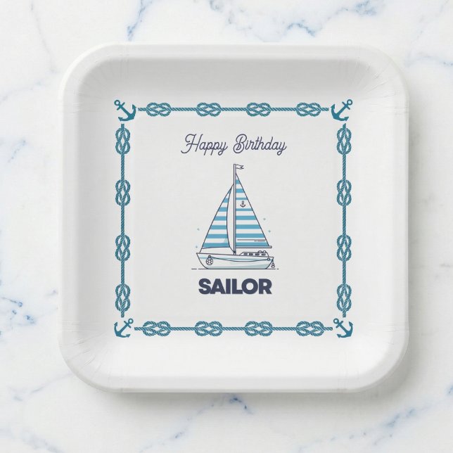 Plato De Papel Cabana Sail Feliz Cumpleaños (Set sail for a memorable birthday!)