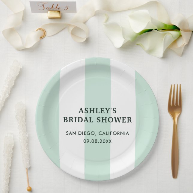 Plato De Papel Cabana Stripe Sea Green Bridal Shower (Boda)