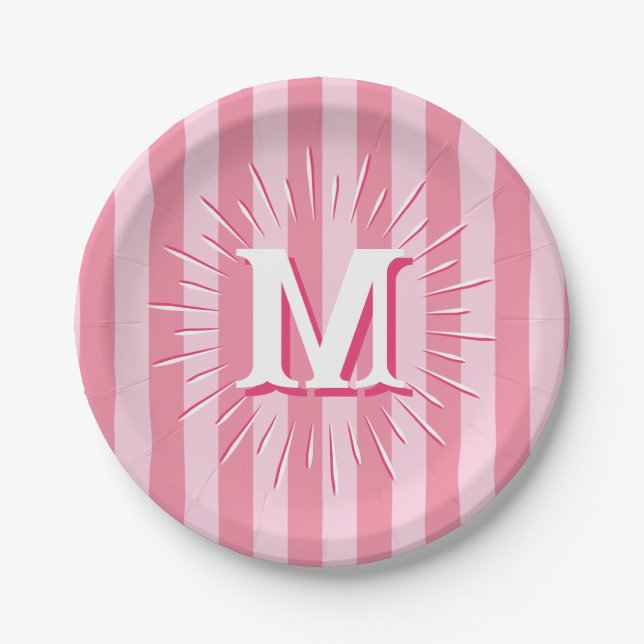 Plato De Papel Cabana Stripes in Pink Personalized (Anverso)