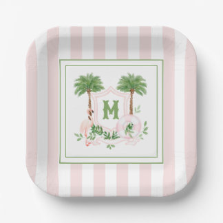 Plato De Papel Cabana Stripes Palm Beach Monogram Crest Enclosure