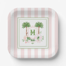 Plato De Papel Cabana Stripes Palm Beach Monogram Crest Enclosure