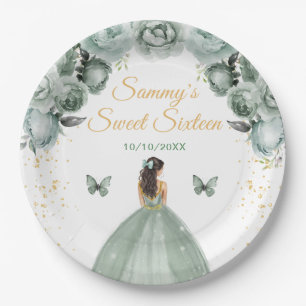 Plato De Papel Cabello Castaño Verde Salvia Princesa Dulces Dieci