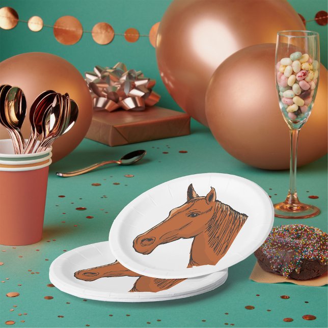 Plato De Papel Cabeza de caballo Marrón Granja Animal (Subido por el creador)