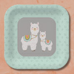 Plato De Papel Cabeza de llama de pelo<br><div class="desc">Elegante colección de ducha de bebé con llama de boho</div>