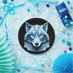 Plato De Papel Cabeza de lobo geométrica azul