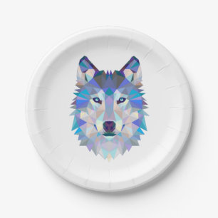 Plato De Papel Cabeza de lobo geométrico poligonal