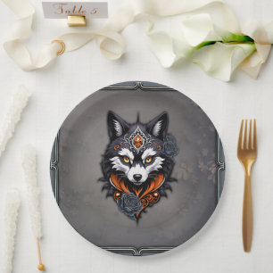 Plato De Papel Cabeza de lobo majestuosa, terminada en una profun