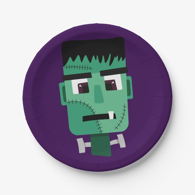 Plato De Papel Cabeza del Monstruo de Frankenstein (Anverso)