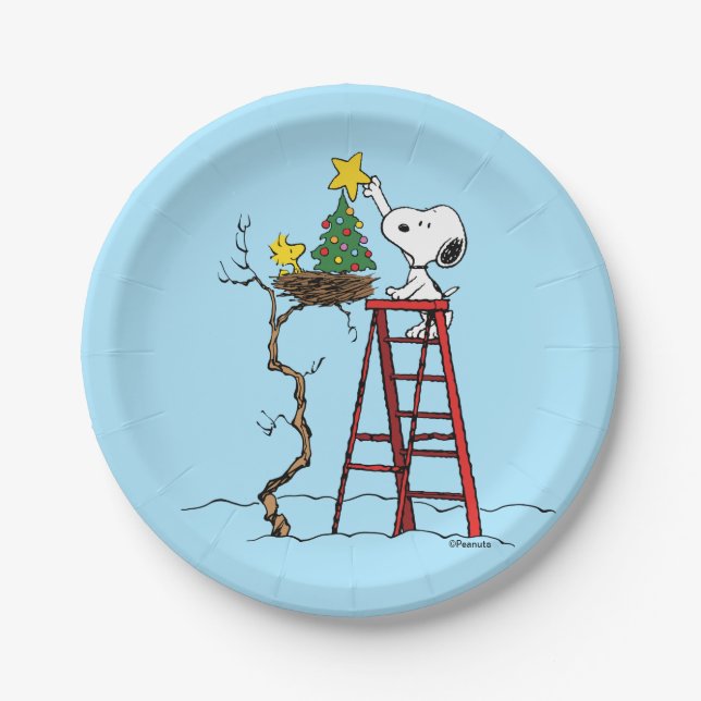 Plato De Papel Cacahuetes | Árbol de Navidad Snoopy & Woodstock (Anverso)