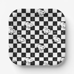 Plato De Papel Cacahuetes   Bandera de Snoopy Checkered