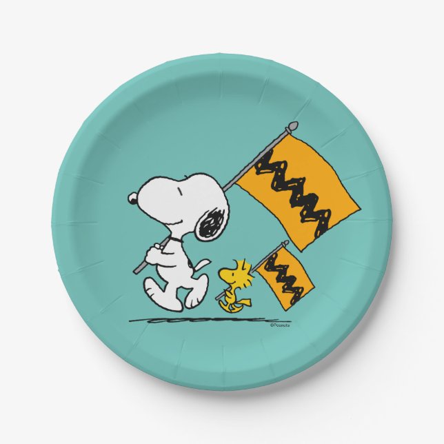 Plato De Papel Cacahuetes | Banderas Snoopy & Woodstock (Anverso)