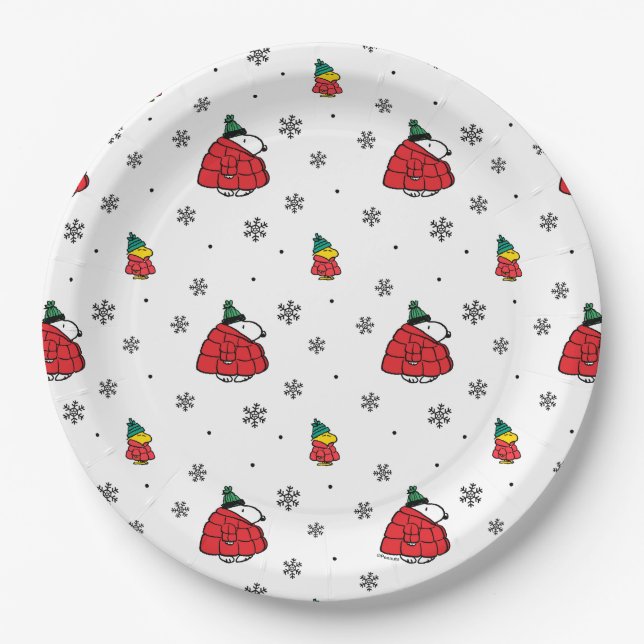 Plato De Papel Cacahuetes | Chaqueta Snoopy Red Puffer (Anverso)
