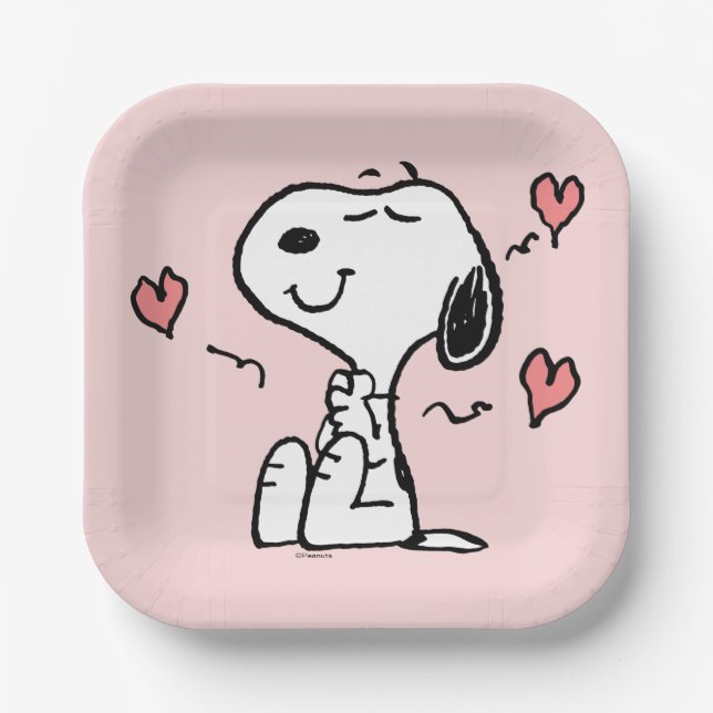 Plato De Papel Cacahuetes | Corazones Snoopy (Anverso)