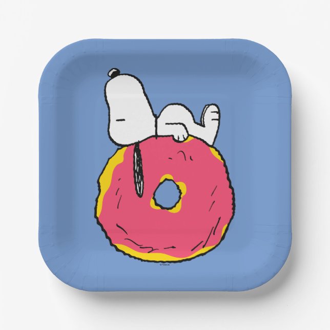 Plato De Papel Cacahuetes | Donut rosado Snoopy (Anverso)