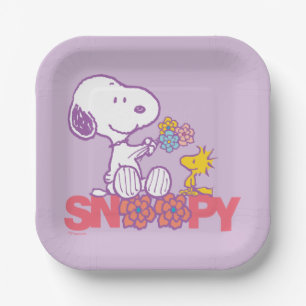 Plato De Papel Cacahuetes   Flores Snoopy & Woodstock