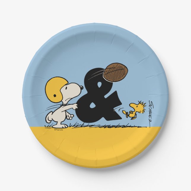 Plato De Papel Cacahuetes | Fútbol Snoopy & Woodstock (Anverso)