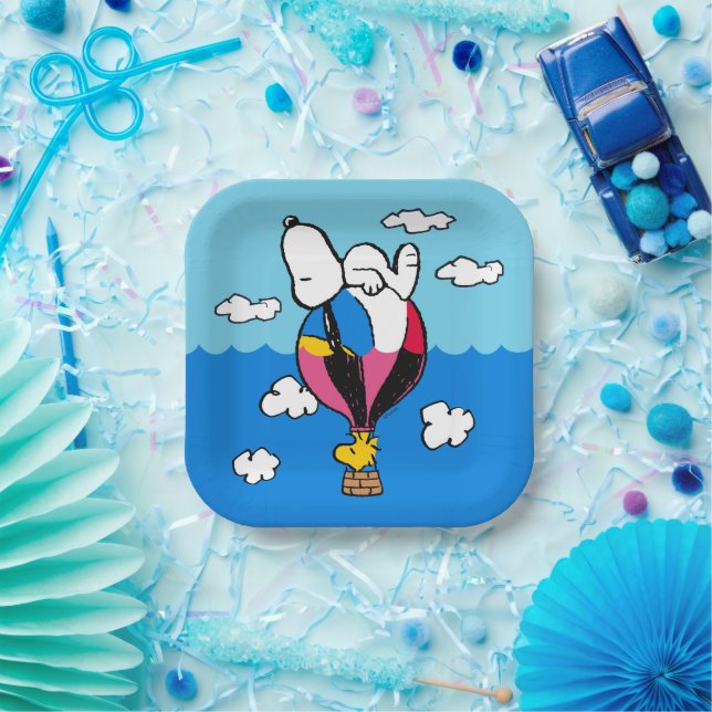 Plato De Papel Cacahuetes | Globo de aire caliente Snoopy & Woods (Fiesta)