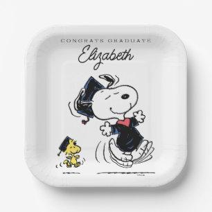 Plato De Papel Cacahuetes   Graduación Snoopy & Woodstock