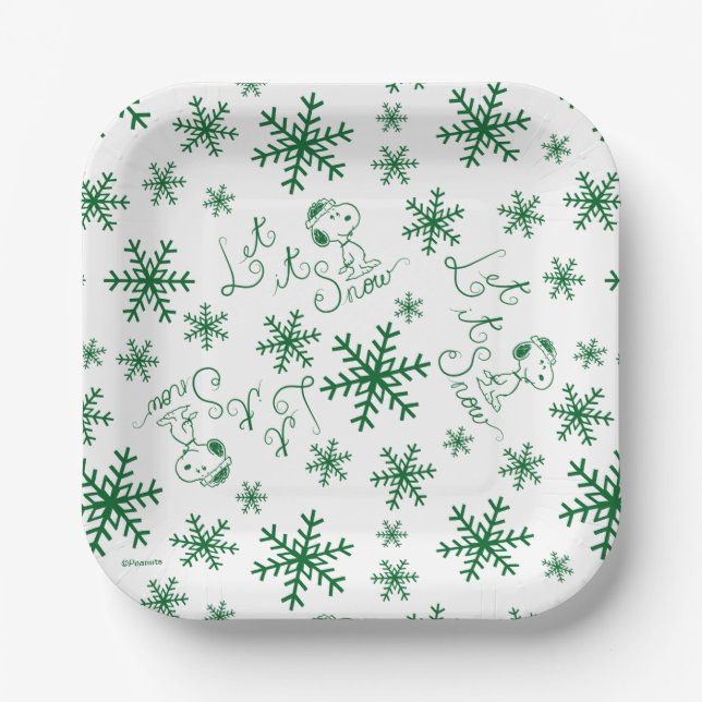 Plato De Papel Cacahuetes | Navidades Snoopy Let It Snow Pattern (Anverso)