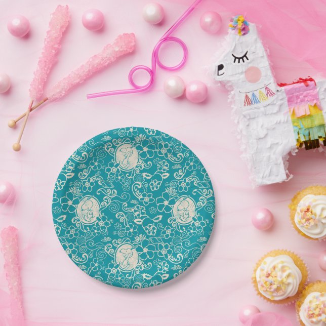 Plato De Papel Cacahuetes | Patrón de playa tropical Verde azulad (Fiesta)