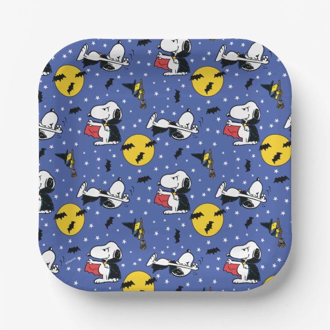 Plato De Papel Cacahuetes | Patrón de vampiros de Snoopy (Anverso)