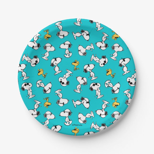 Plato De Papel Cacahuetes | Patrón Snoopy & Gafas de sol (Anverso)