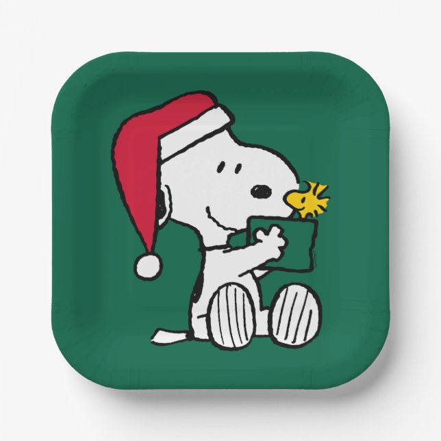 Plato De Papel Cacahuetes | Regalo Snoopy Santa & Woodstock (Anverso)
