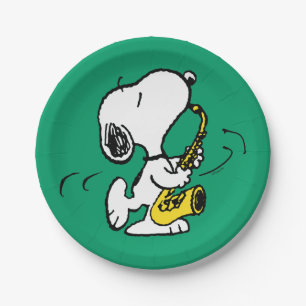 Plato De Papel Cacahuetes   Snoopy Saxophone Player