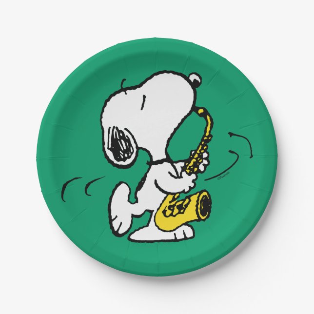 Plato De Papel Cacahuetes | Snoopy Saxophone Player (Anverso)