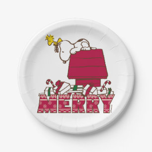 Plato De Papel Cacahuetes Snoopy & Woodstock Merry Ugly Sweater