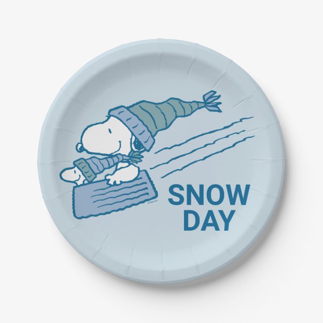 Plato De Papel Cacahuetes | Snoopy & Woodstock Sledding (Anverso)