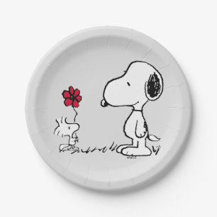 Plato De Papel Cacahuetes   Snoopy y Woodstock Rojo y Negro
