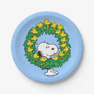 Plato De Papel Cacahuetes   Wreath de Navidades Snoopy y Woodstoc
