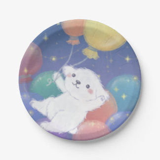 Plato De Papel Cachorro Adorable con Globos y Estrellas