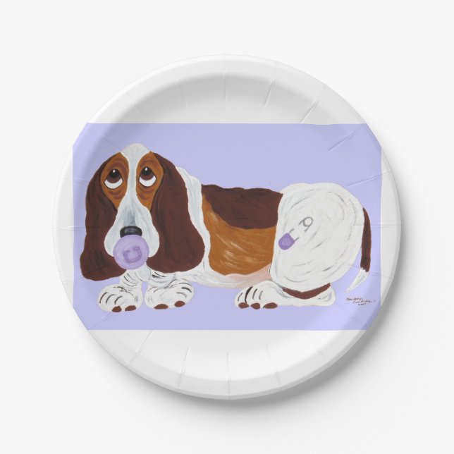 Plato De Papel Cachorro Basset Hound (Anverso)