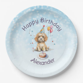 Plato De Papel Cachorro con Fiesta Gorra Cumpleaños