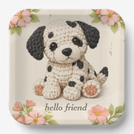Plato De Papel Cachorro Dálmata Floral Adorable 