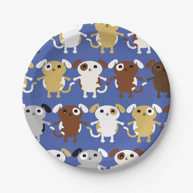 Plato De Papel Cachorro de cachorro adorable tema del primer cump (Anverso)