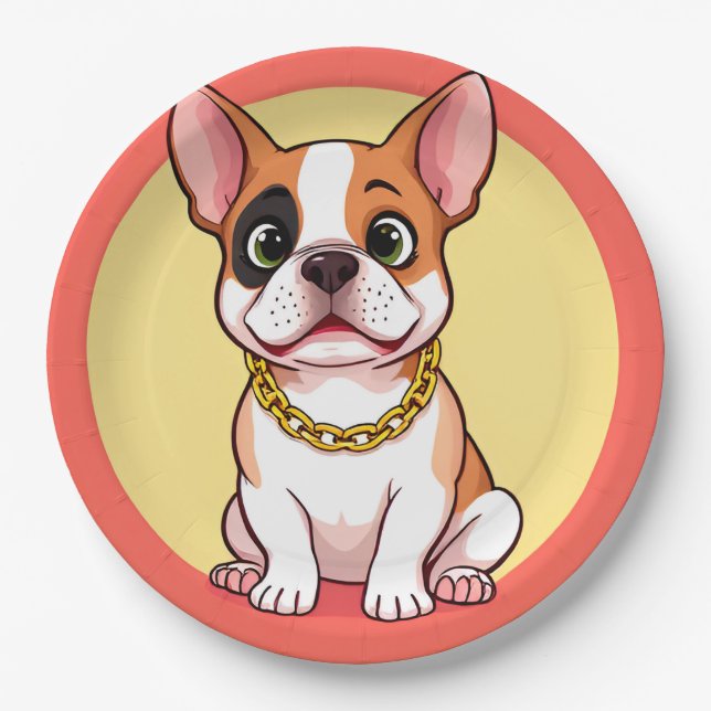 Plato De Papel Cachorro de dibujos animados adorable (Anverso)