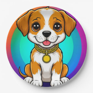 Plato De Papel Cachorro de dibujos animados adorable