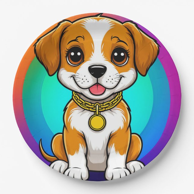 Plato De Papel Cachorro de dibujos animados adorable (Anverso)