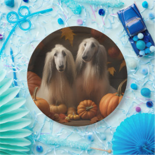 Plato De Papel cachorro de galgo afgano Otoño Delicia Calabaza