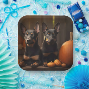 Plato De Papel Cachorro de Kelpie Australiano Calabaza Otoño Deli