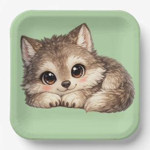 Plato De Papel Cachorro de lobo lindo con grandes ojos Animales d