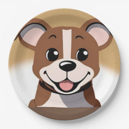 Plato De Papel Cachorro Marrón Feliz Sonriendo Brillantemente