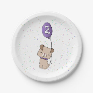 Plato De Papel Cachorro, placas de papel de 2º cumpleaños, fiesta